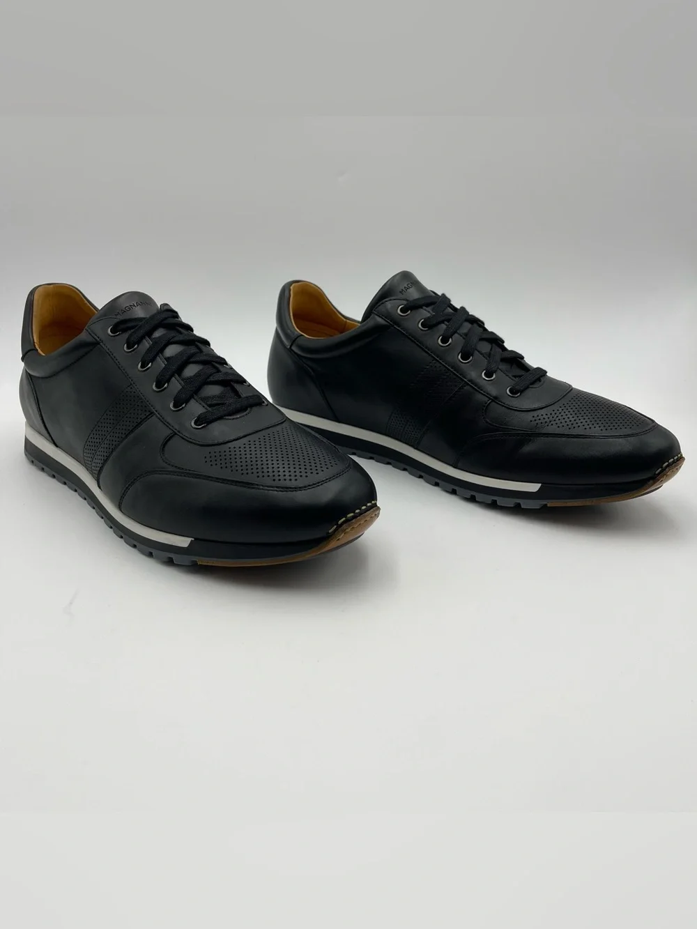 Magnanni SZ 14-EU 47-Luxe Black Calfskin Leather Lizard Sneaker Shoes-MSRP $495